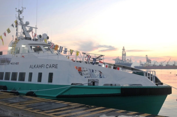 ALKAHFI CARE offshore support vessel at sea – providing marine logistics and crew transport services